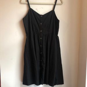 Black Linen Sweetheart Dress with Buttons